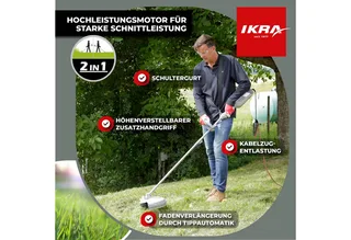 elektrische bosmaaier en grastrimmer IES 1000 C, 1.000 W, incl. 2 draadspoelen, 3-tands mes, schouderriem & veiligheidsbril van IKRA – productafbeelding 3 van 5