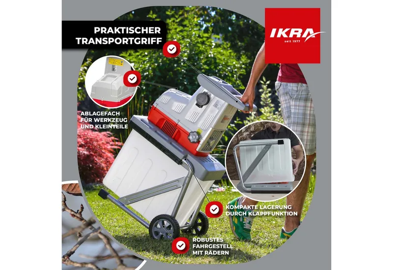 elektrische Hakselaar, houtversnipperaar, tuinversnipperaar ILH 3000 A, takdikte tot 44 mm, 3.000 W met veiligheidsbril by IKRA – product image 5 of 5
