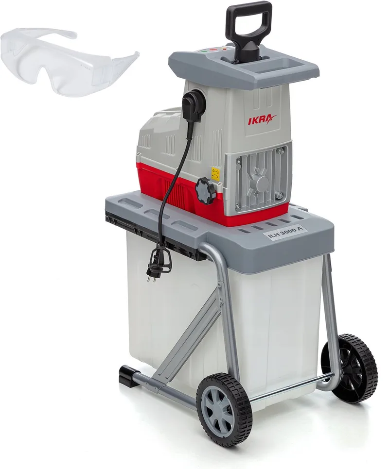 elektrische Hakselaar, houtversnipperaar, tuinversnipperaar ILH 3000 A, takdikte tot 44 mm, 3.000 W met veiligheidsbril by IKRA – product image 1 of 5