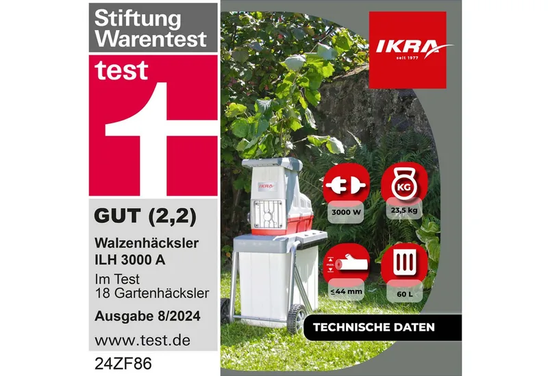elektrische Hakselaar, houtversnipperaar, tuinversnipperaar ILH 3000 A, takdikte tot 44 mm, 3.000 W met veiligheidsbril by IKRA – product image 3 of 5