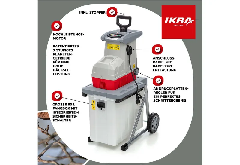 elektrische hakselaar rolversnipperaar ILH 3200 A, takdikte tot 44 mm, 3.200 W van IKRA – productafbeelding 2 van 5