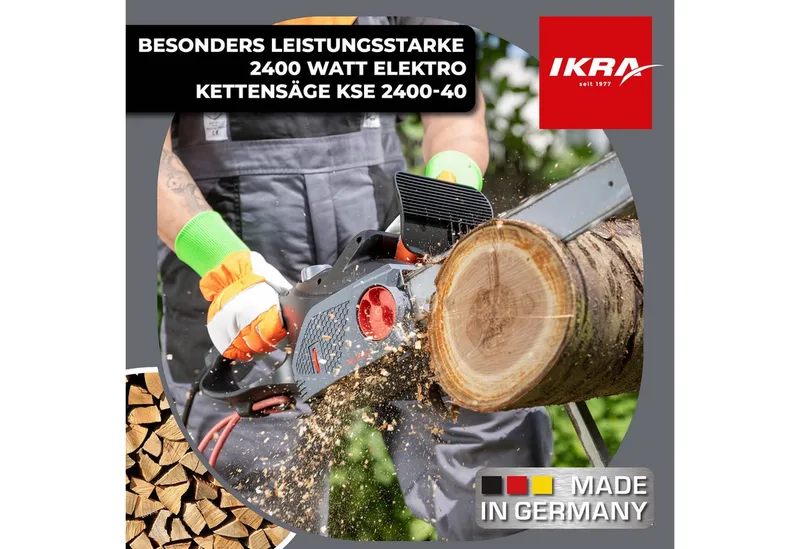 elektrische kettingzaag KSE 2400-40, inclusief twee reserveketting, 2.400 W, zaagblad 40 cm – geproduceerd in Duitsland van IKRA – productafbeelding 2 van 5