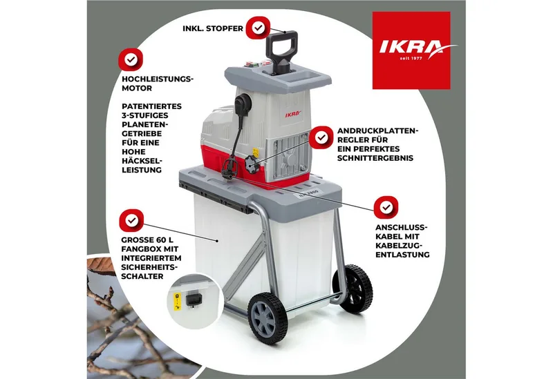 elektrische rolversnipperaar ILH 2800, stil en onderhoudsarm, takdikte tot 44 mm met Bypass-snoeischaar de IKRA – image du produit 3 sur 5