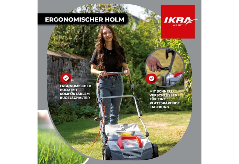elektrische verticuteermachine en gazonbeluchter IEVL 1838, 1.800 W, werkt over een breedte van 38 cm, incl. rollen en opvangzak de IKRA – image du produit 4 sur 5