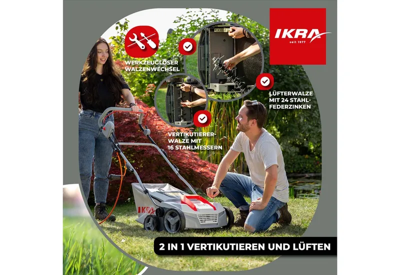elektrische verticuteermachine en gazonbeluchter IEVL 1838, 1.800 W, werkt over een breedte van 38 cm, incl. rollen en opvangzak de IKRA – image du produit 5 sur 5