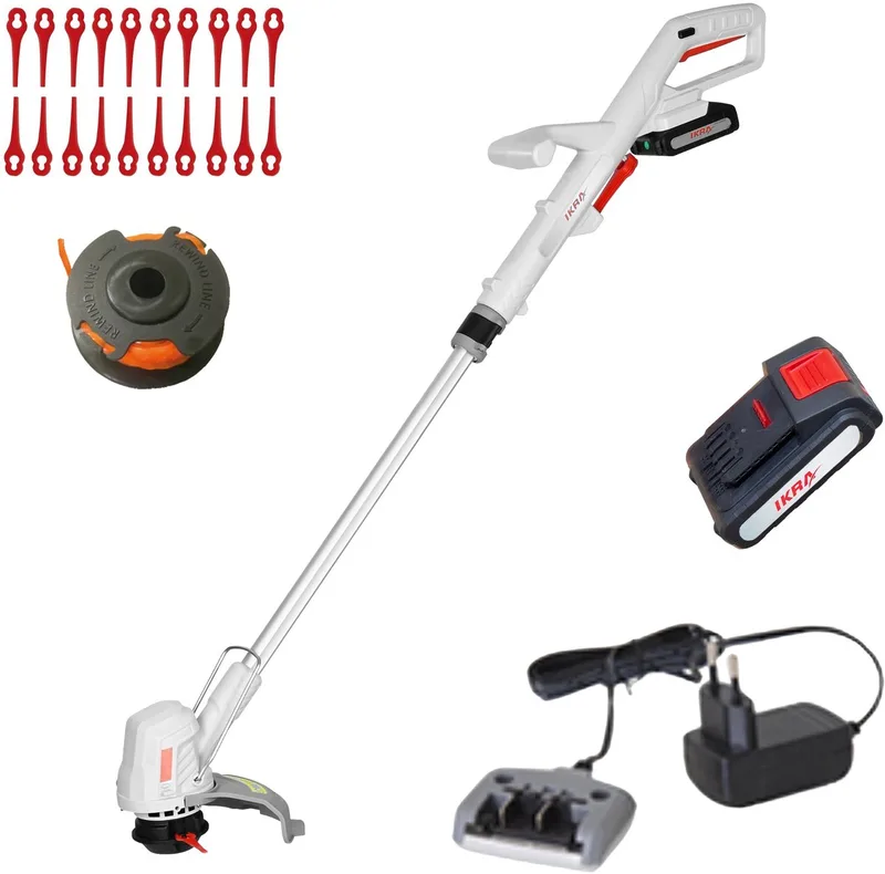 IKRA 2-in-1 accu-grastrimmer IART 2025, incl. accu, draadspoel en 20 nylon messen van IKRA – productafbeelding