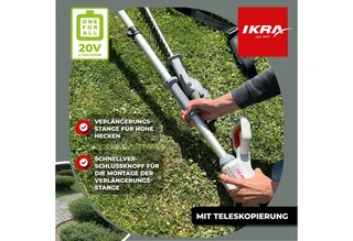 IKRA 2-in-1 accu-heggenschaar ICPH 2050 met telescoopsteel, schouderriem, 2x 20 V accus en snellader by IKRA – product image 4 of 5