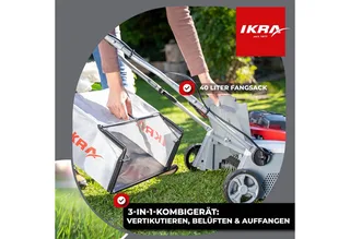 IKRA 3-in-1 accu-verticuteermachine en gazonbeluchter IAVL 2-2040, 40 cm werkbreedte, Werkdiepte +12 tot -3 mm, 40l opvangzak, 2 x 20V (4,0 Ah) accu’s & snellader van IKRA – productafbeelding 3 van 5