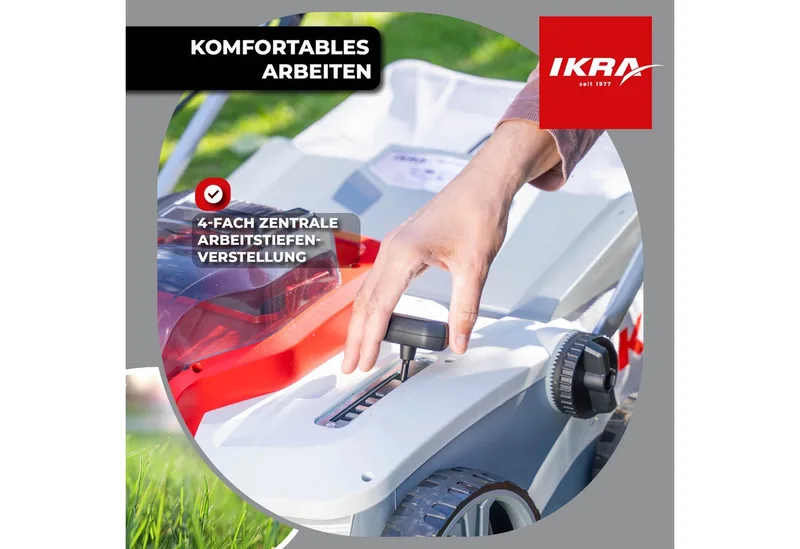 IKRA 3-in-1 accu-verticuteermachine en gazonbeluchter IAVL 2-2032, 32 cm werkbreedte, werkdiepte +3 tot -9 mm, 30l opvangzak, 2 x 20V (2,0 Ah) accu’s & snellader van IKRA – productafbeelding 5 van 5