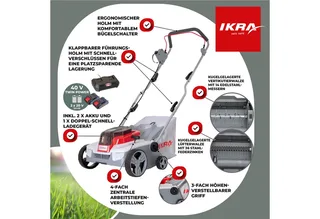 IKRA 3-in-1 accu-verticuteermachine en gazonbeluchter IAVL 2-2032, 32 cm werkbreedte, werkdiepte +3 tot -9 mm, 30l opvangzak, 2 x 20V (2,0 Ah) accu’s & snellader van IKRA – productafbeelding 2 van 5