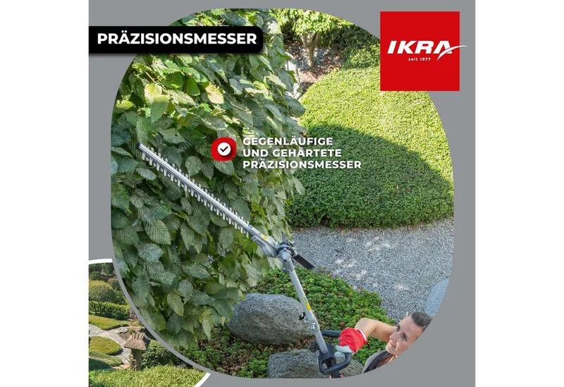 Multitool IBKH 33-1 4-in-1 benzine-bosmaaier, trimmer, takkenschaar en heggenschaar, met een veiligheidsbril van IKRA – productafbeelding 5 van 5