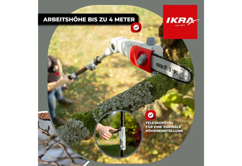 telescopische accu-hoogsnoeier ICPS 2020, werkhoogte tot 4 meter, inclusief schouderriem, 2 x 20 V accus en snellader by IKRA – product image 5 of 5