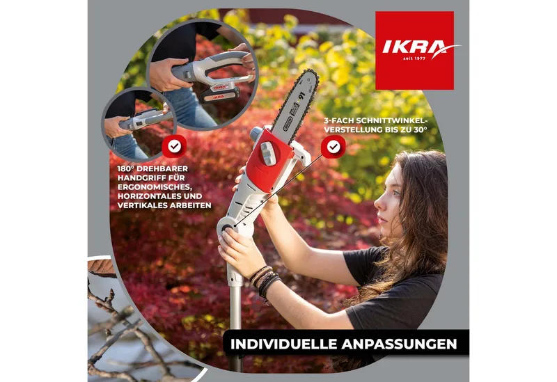telescopische accu-hoogsnoeier ICPS 2020, werkhoogte tot 4 meter, inclusief schouderriem, 2 x 20 V accus en snellader by IKRA – product image 4 of 5