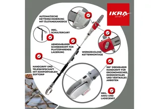 telescopische accu-hoogsnoeier ICPS 2020, werkhoogte tot 4 meter, inclusief schouderriem, 2 x 20 V accus en snellader by IKRA – product image 3 of 5