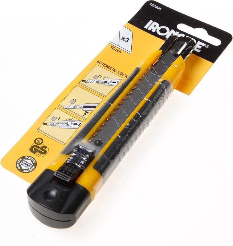 Afbreekmes autolock 18mm van Ironside, Geel – productafbeelding