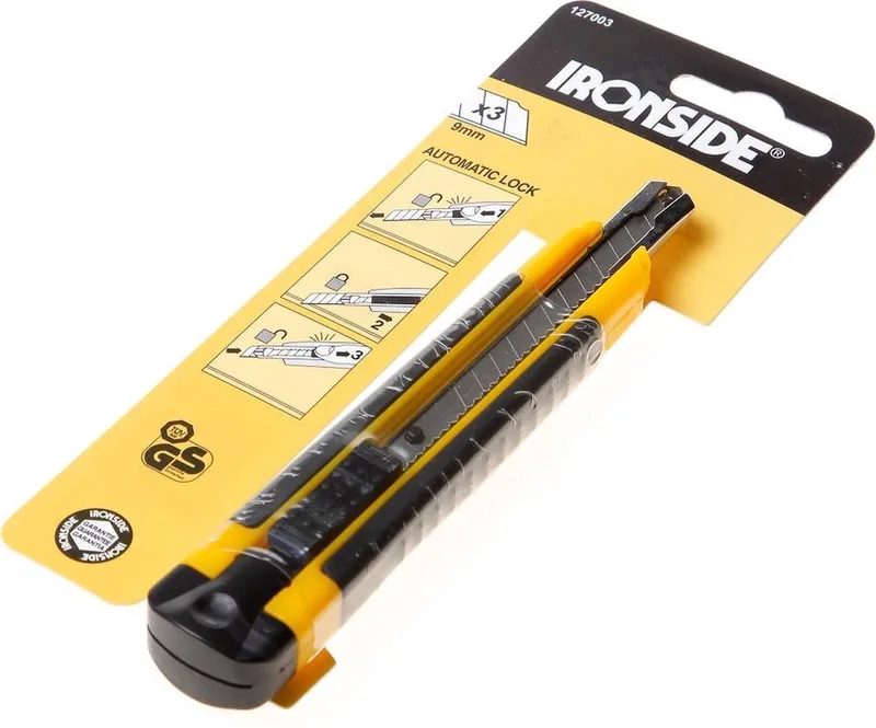 Afbreekmes autolock 9mm van Ironside, Geel – productafbeelding