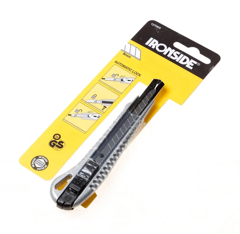 Afbreekmes autolock 9mm metaal van Ironside, Geel – productafbeelding