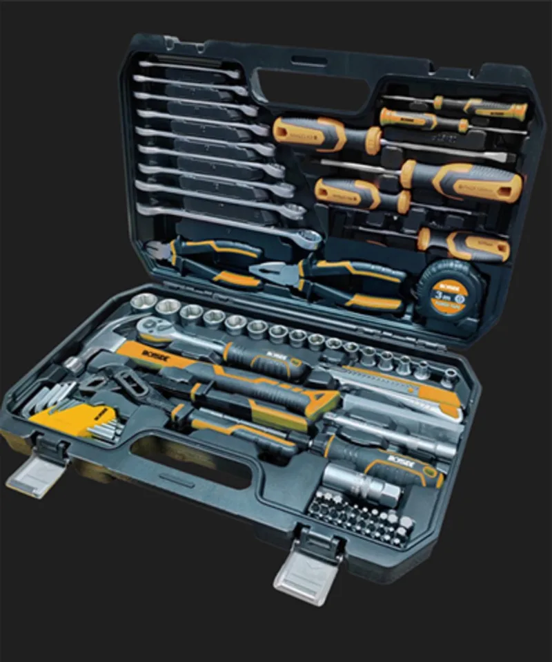 Gereedschapskoffer 3/8" 91-delig — dopsleutelset, ratel, bits, handgereedschap - gereedschapskoffer 3/8 91 delig - gereedschapskoffer 3/8 91 delig, Ironside bitset 91, dopsleutelset 3/8, ratel 72 tanden, professionele gereedschapskoffer de Ironside, Orange – image du produit