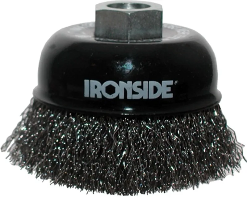 Komborstel Gegolfd Ø65 mm M14 — twisted/waved steel wire cup brush 0,3 mm - haakse slijper borstel - komborstel 65 mm M14, staalborstel gegolfd 0.3 mm, cup brush haakse slijper, Ironside kegelborstel, twisted wire cup brush 65mm von Ironside – Produktbild