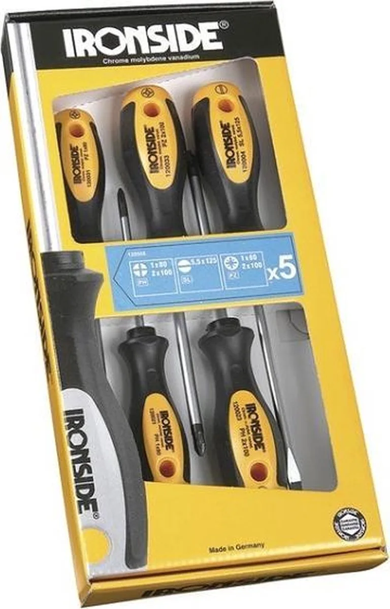 schroevendraaierset SL, PZ en PH (5-delig) by Ironside, Yellow – product image