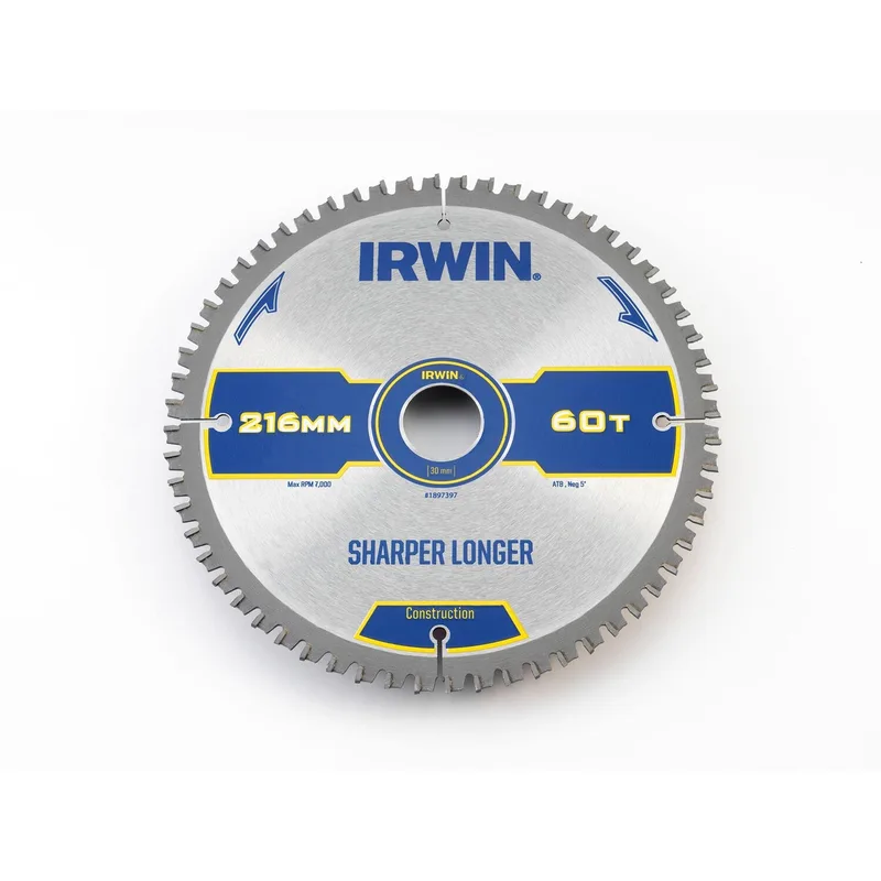Cirkelzaagblad T.C.T 216mm/60T- asgat 30mm de Irwin – image du produit 1 sur 3