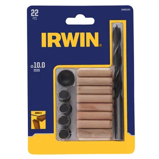 DeuvelSet 22PCS, 16 deuvels 10mm, houtboor 10mm, 4 centreerpunten, 1 dieptestop fra Irwin – produktbillede 1 af 2