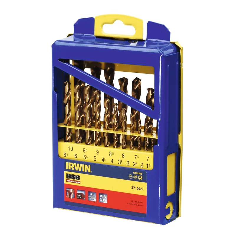 HSS Metaalboren 135° Titanium, 19PCS Set in metalen koffer: 1,0 - 10,0 mm de Irwin – image du produit 1 sur 2