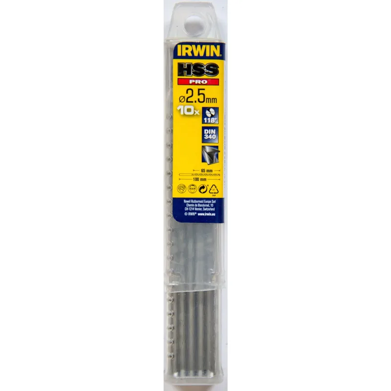 HSS PRO Metaalboor (lang) 118° 2.5mm 10PCS van Irwin – productafbeelding
