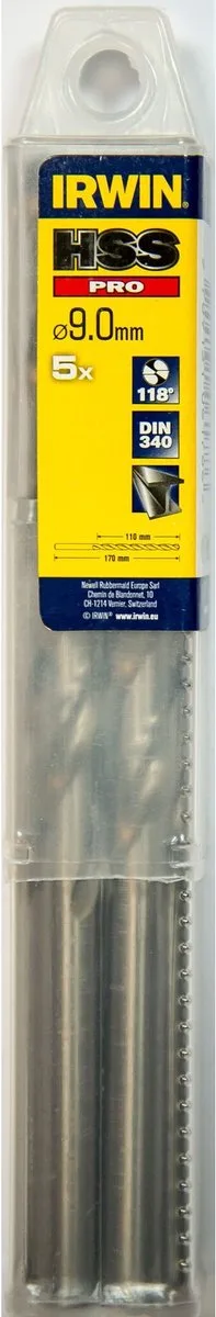 HSS Pro Serie - Metaalboor - 9mm - 170mm - Professionele Precisie van Irwin – productafbeelding