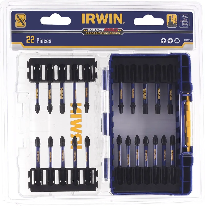 Impact Pro schroefbitset mixed 22-delig. Inclusief schroefbithouder. In Tough Case. Heavy-duty. by Irwin – product image
