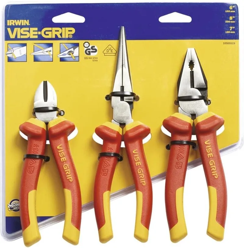 Irwin 3-delige set (6”/150 mm diagonale snijtang, 8”/200 mm punttang, 7”/175 mm combinatietang) - 10505519 de Irwin, Jaune – image du produit