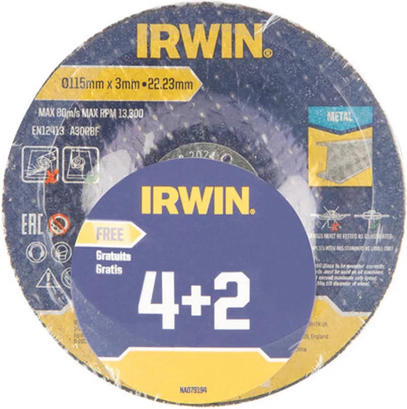 IRWIN 4 slijpschijven (+ 2 gratis)115mmx3mm doorslijpschijf metaal von Irwin – Produktbild