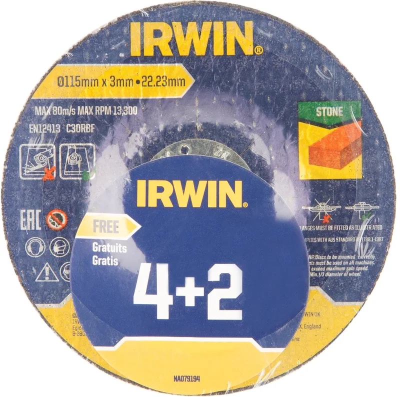 IRWIN 4 slijpschijven (+ 2 gratis)115mmx3mm doorslijpschijf steen by Irwin – product image