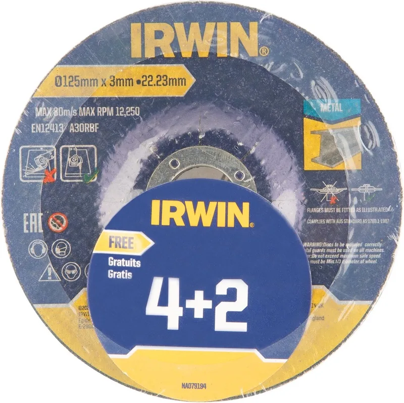 IRWIN 4 slijpschijven (+ 2 gratis)125mmx3mm doorslijpschijf metaal de Irwin – image du produit