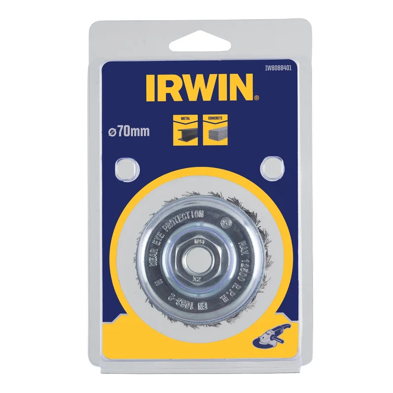 Komstaaldraadborstel (haakse slijper) voor metaal, beton, diameter 70mm. fra Irwin – produktbillede 2 af 2