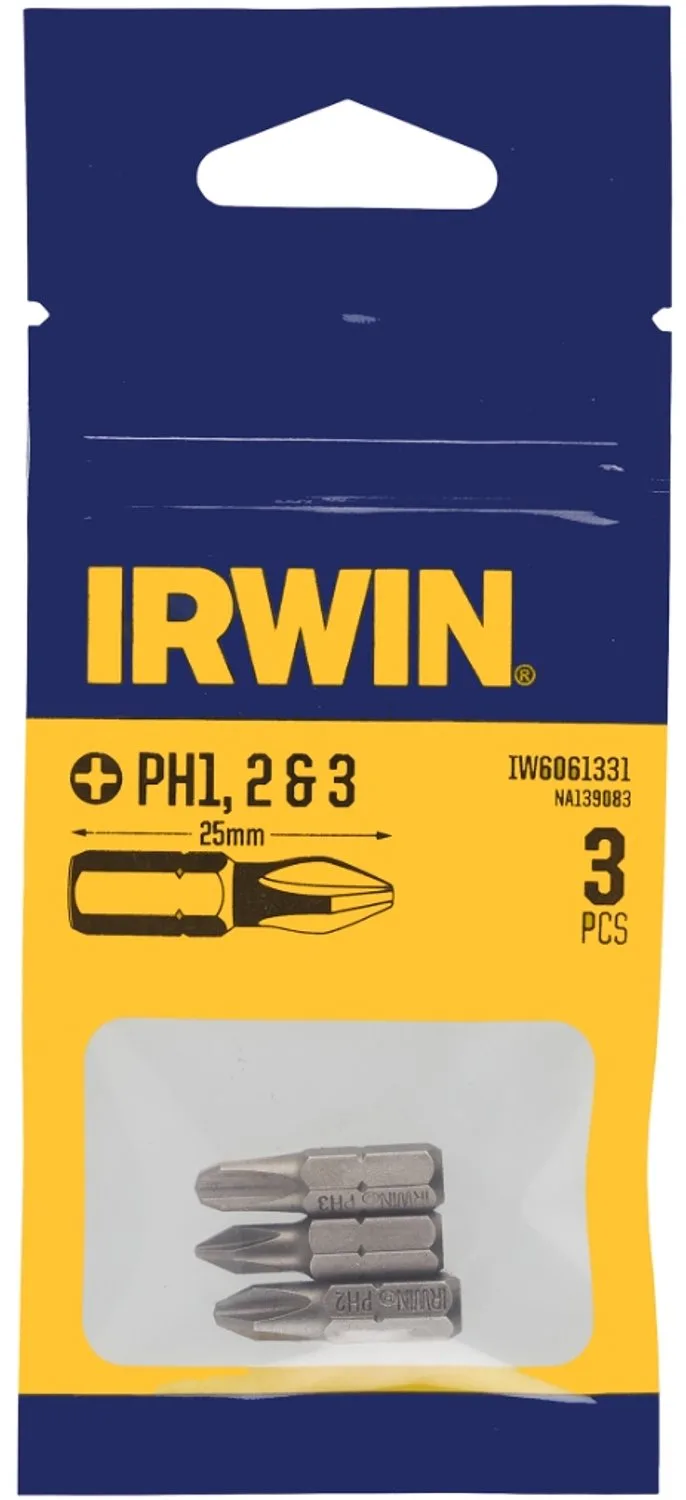 schroefbit Phillips 25 mm PH1/PH2/PH3 3 stuks van Irwin – productafbeelding