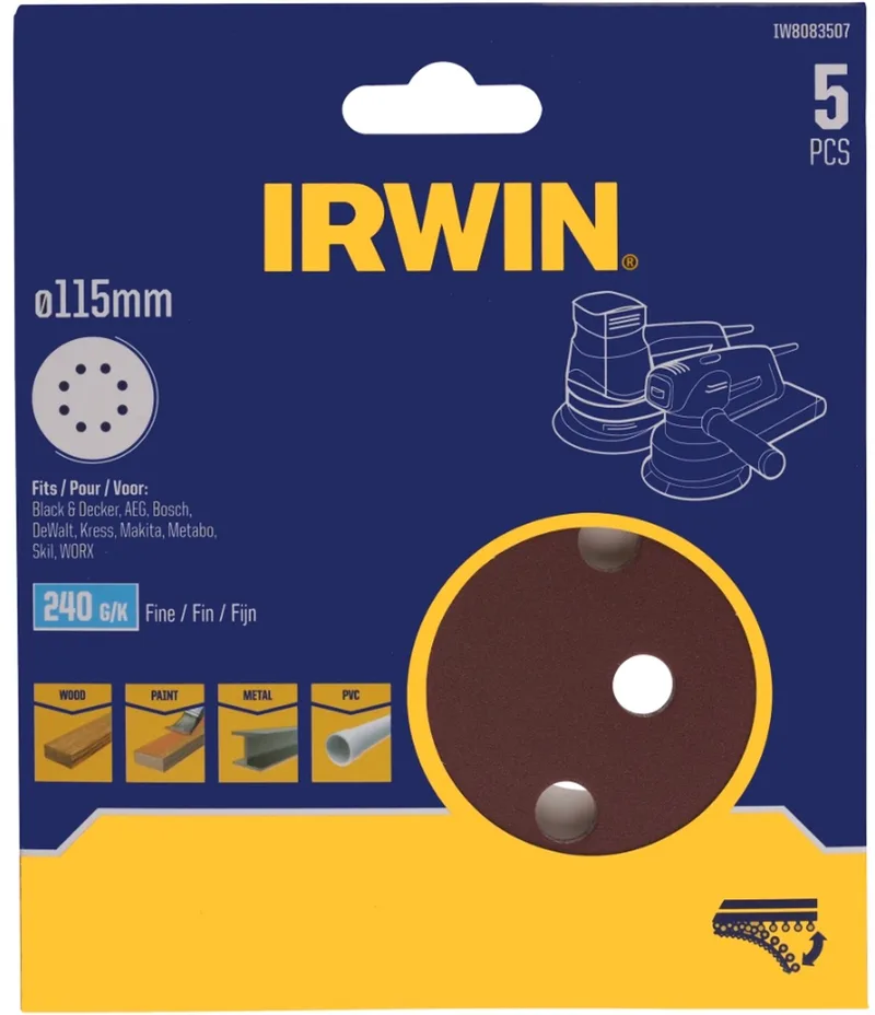 schuurschijf rond Ø115 mm zelfhechtend K240, 5 stuks by Irwin – product image
