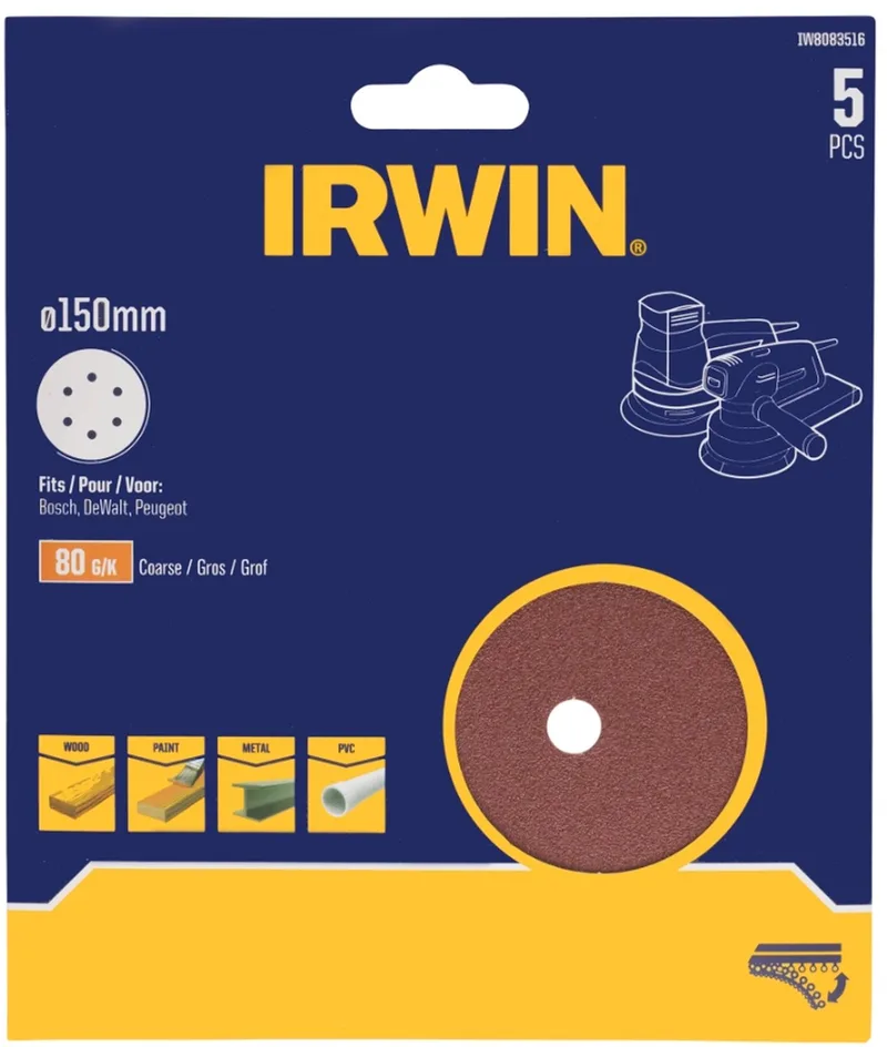 schuurschijf rond Ø150 mm zelfhechtend K80, 5 stuks by Irwin – product image