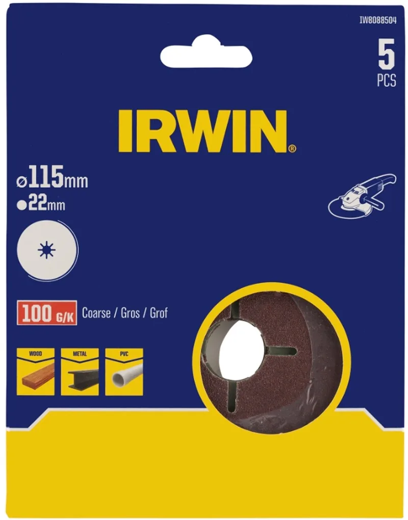 schuurschijf voor haakse slijper Ø115 mm korrelgrootte K100 5 stuks de Irwin – image du produit