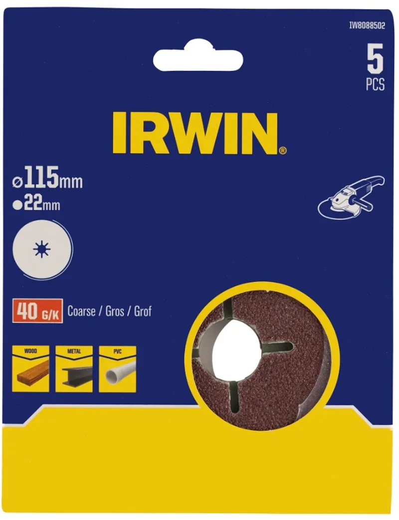 schuurschijf voor haakse slijper Ø115 mm korrelgrootte K40 5 stuks de Irwin – image du produit