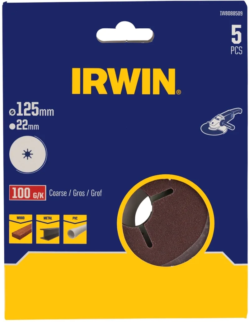schuurschijf voor haakse slijper Ø125 mm korrelgrootte K100 5 stuks von Irwin – Produktbild