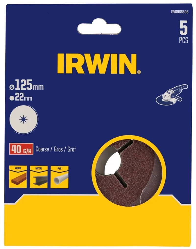 schuurschijf voor haakse slijper Ø125 mm korrelgrootte K40 5 stuks de Irwin – image du produit
