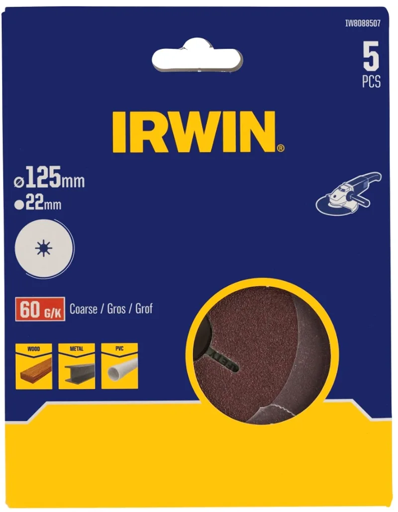 schuurschijf voor haakse slijper Ø125 mm korrelgrootte K60 5 stuks de Irwin – image du produit