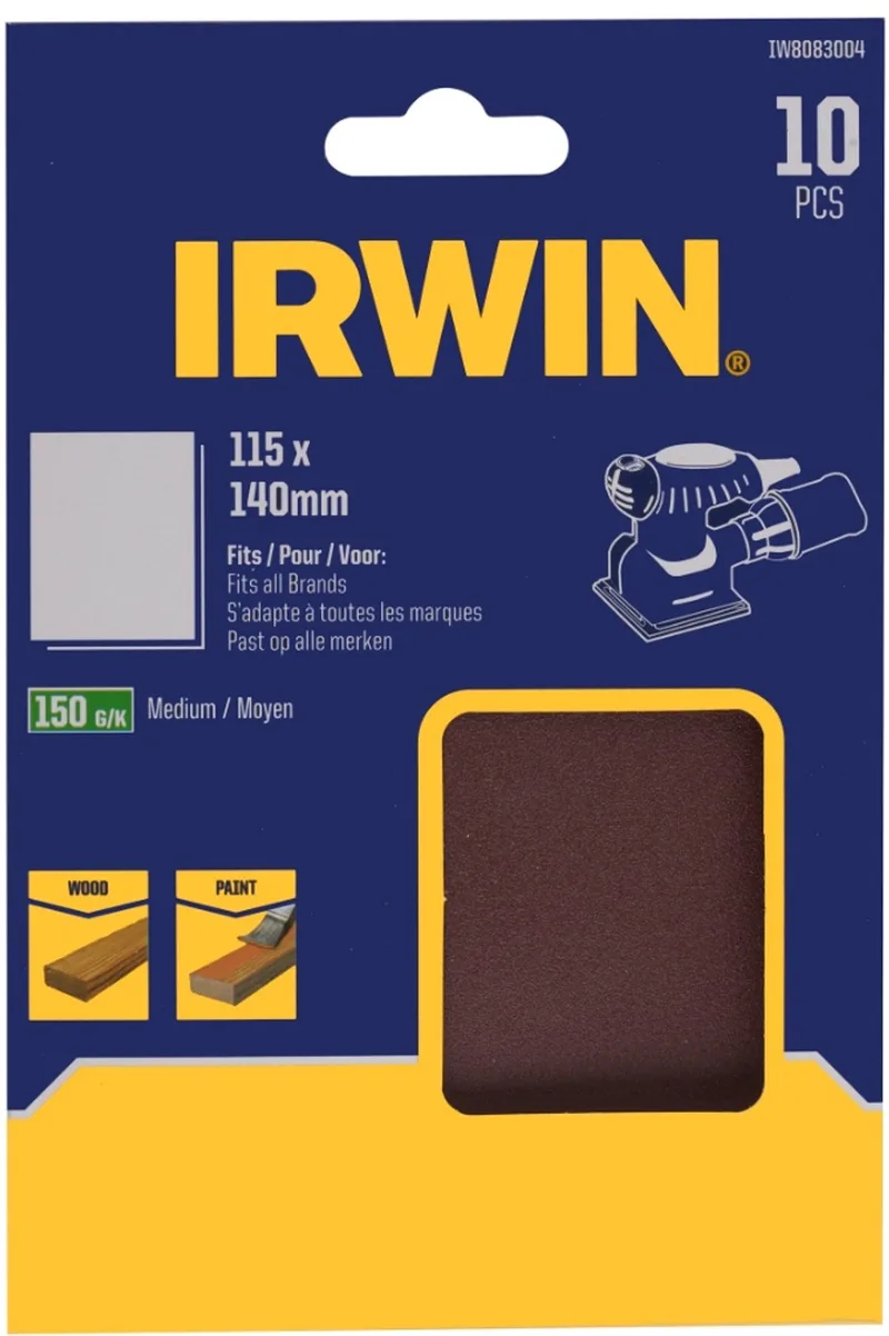 schuurvel 140 x 115 mm K150 voor klembevestiging, zonder perforatie, 10 stuks. de Irwin – image du produit