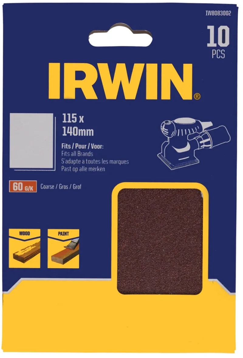 schuurvel 140 x 115 mm K60 voor klembevestiging, zonder perforatie, 10 stuks. de Irwin – image du produit
