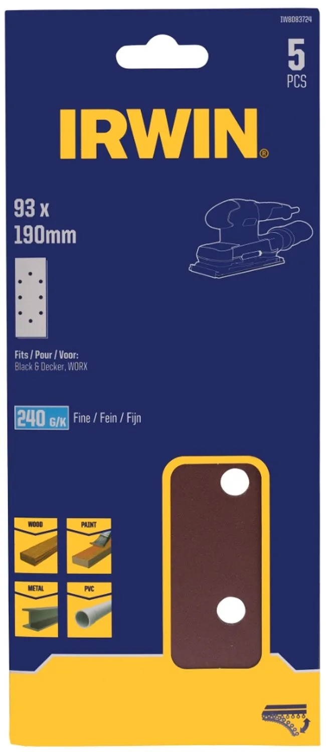 schuurvel 190 x 93 mm K120 zelfhechtend, met perforatie voor B+D, 5 stuks. de Irwin – image du produit