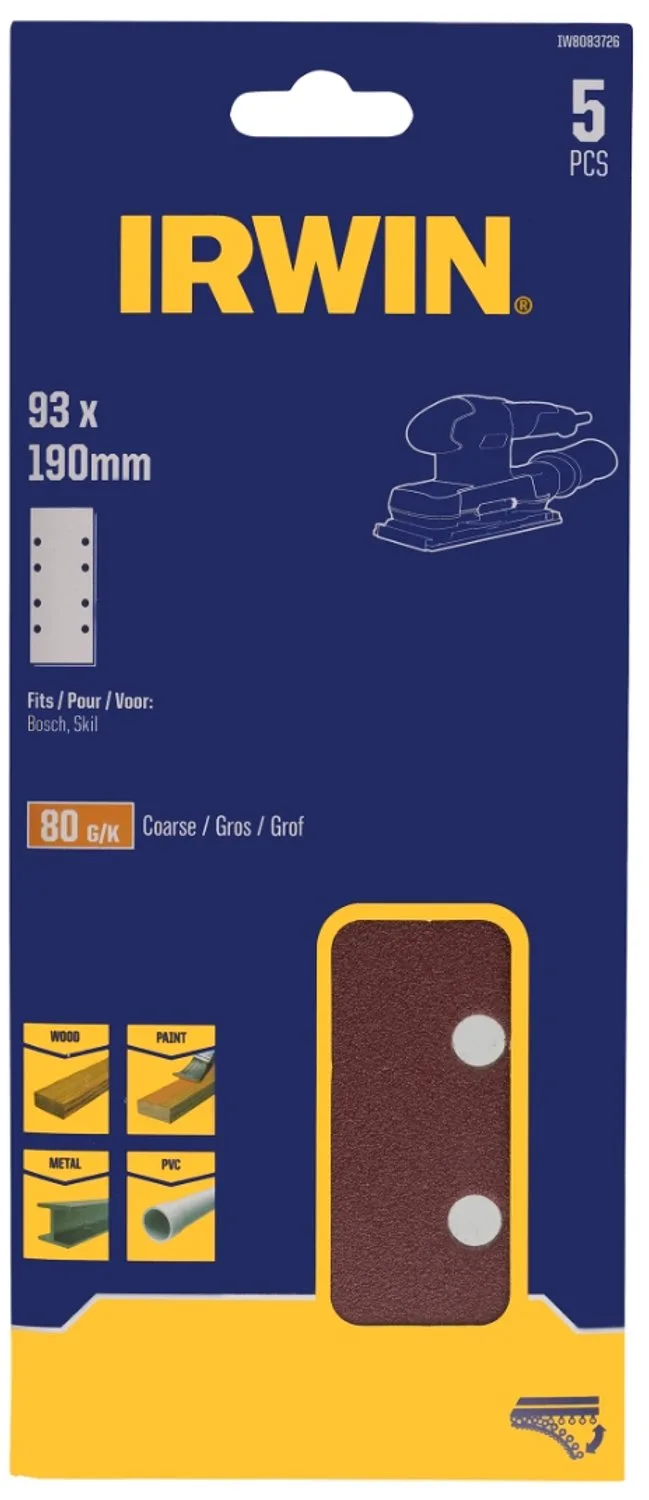 schuurvel 190 x 93 mm K240 zelfhechtend, met perforatie voor B+D, 5 stuks. de Irwin – image du produit