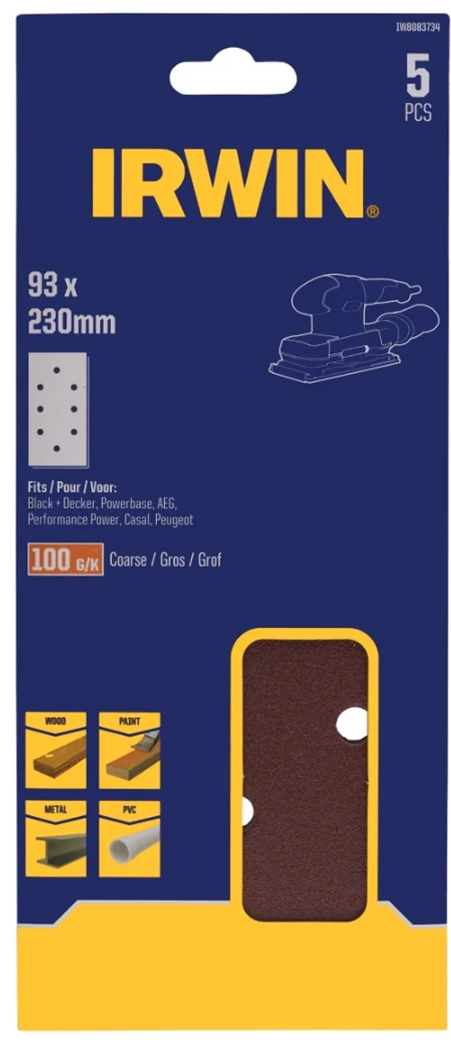 schuurvel 230 x 93 mm K100 voor klembevestiging, met perforatie voor B+D, 5 stuks. de Irwin – image du produit
