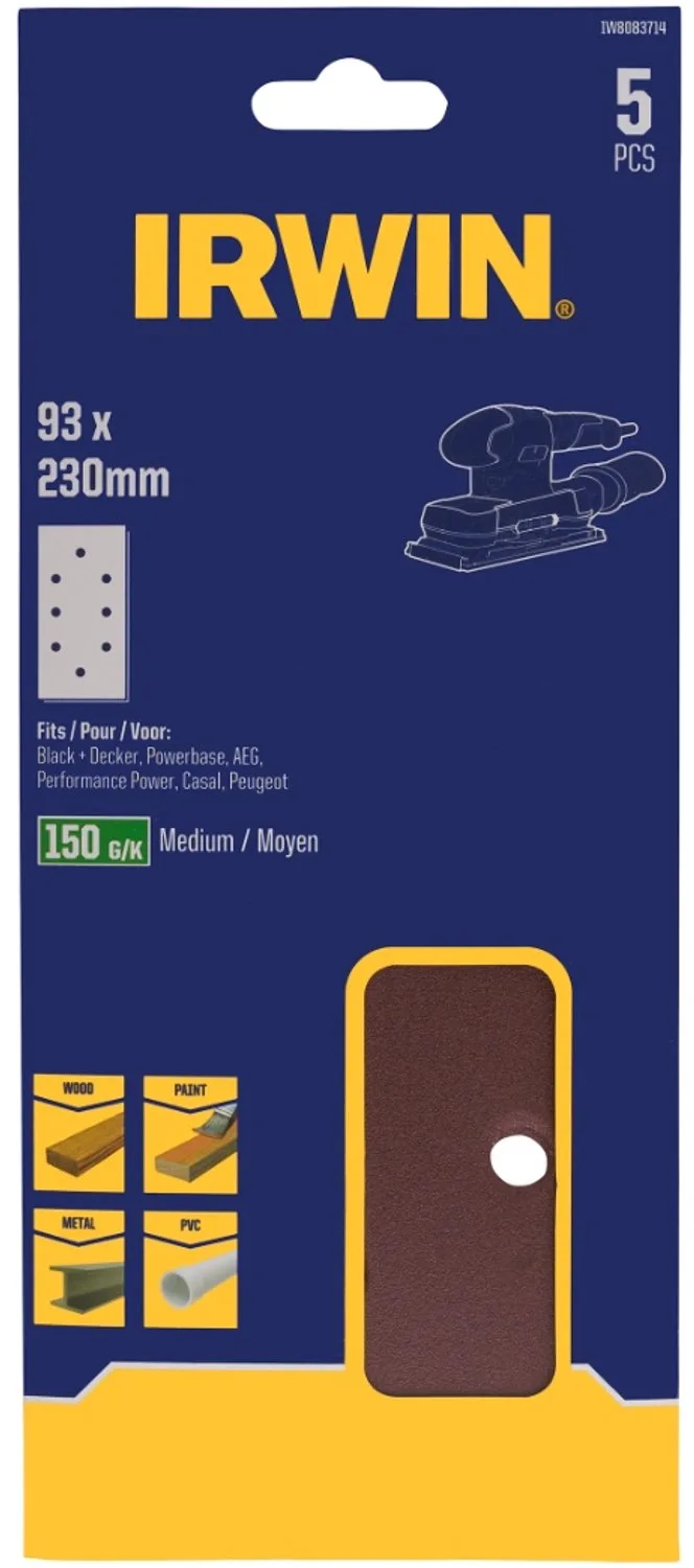 schuurvel 230 x 93 mm K150 voor klembevestiging, met perforatie voor B+D, 5 stuks. von Irwin – Produktbild