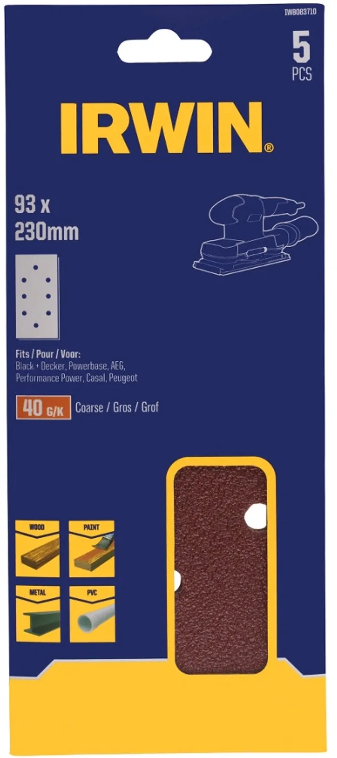 schuurvel 230 x 93 mm K40 voor klembevestiging, met perforatie voor B+D, 5 stuks. de Irwin – image du produit